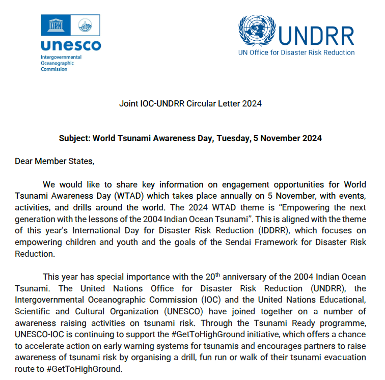 UNESCO Circular Letter WTAD 2024